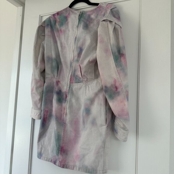 NWT Isabel Marant Étoile Lacanau Denim Mini Dress in Celaton Tie-dye Button-Cuff - Picture 8 of 10